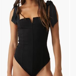Free People Lola Shoulder Tie Seams Bodysuit